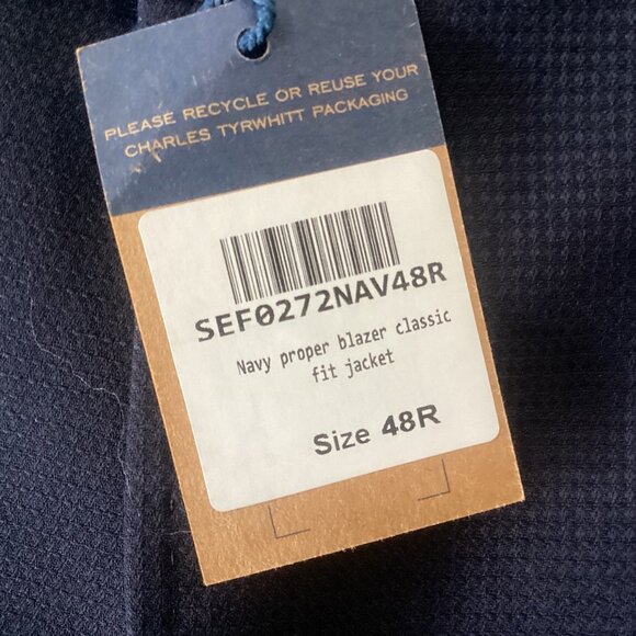 NWT Charles Tyrwhitt Navy Proper Blazer Classic Fit Jacket 48R 100% Wool - Picture 7 of 16